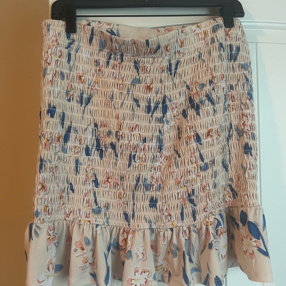 BCBGeneration Floral Smocked Mini Skirt - Cream and Blue